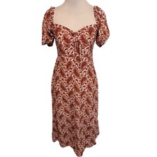 Faithfull the Brand Juniper Dress Womens Size 4 Brown Paisley Smocked Cottage