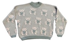 1980s Adele Knitwear Pink Gray Teddy Bears AOP Vintage Sweater