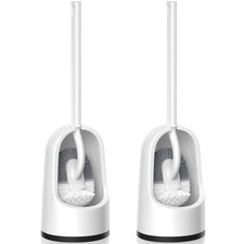 Toilet Brush 2 Pack and Holder Set with Durable Curved BristlesToilet Scrubber