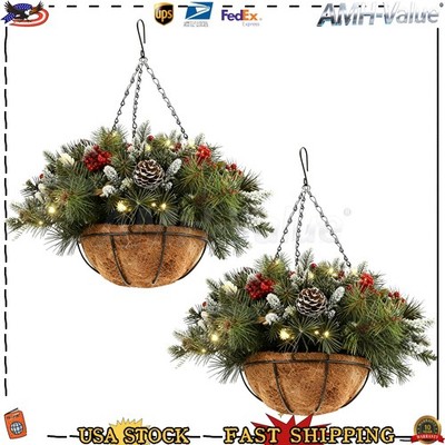 2025 Pre-lit Artificial Christmas Hanging Basket Lights Holiday Home Decor 2PCS