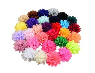 Women Solid Colours 4 Inch Chiffon Fabric Flowers DIY Headbands 30 PCS