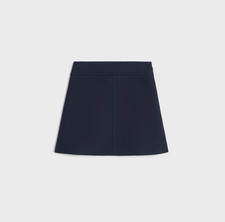 CELINE Ink/Navy Blue Double-Faced Wool Trapeze Mini Skirt Size F 36/US 4