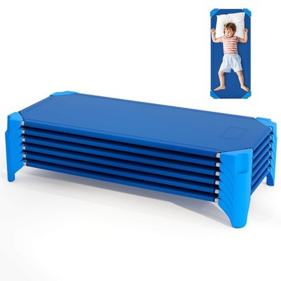 6 Pack Stackable Daycare Cots w/Easy Lift Corners Heavy-Duty Metal Frame Kids