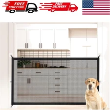 Magic Dog Gate for Stairs, Retractable 70''x30'' Pet Enclosure with 6 Hooks