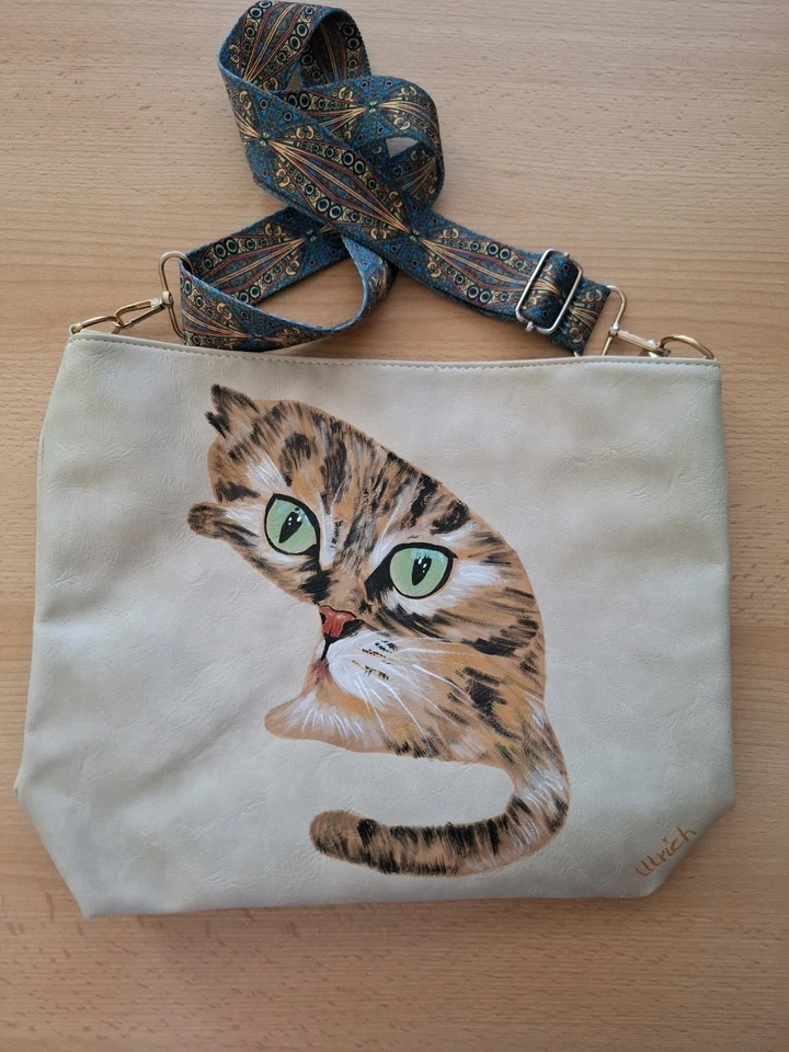 Tasche Shopper Handtasche Schultertasche Umhängetasche handbemalt Crossbag 🎁🐱 - Bild 2 von 4