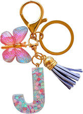 Cute Initial Letter Keychains for Women Girls Tassel Butterfly Pink Purple Green
