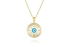 Cubic Zirconia and Enamel Evil Eye Necklace in 14K Yellow Gold