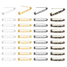 200 Pcs Safety Bar Pins Brooch Findings 35mm, Silver/Gold/Bronze/Grey 