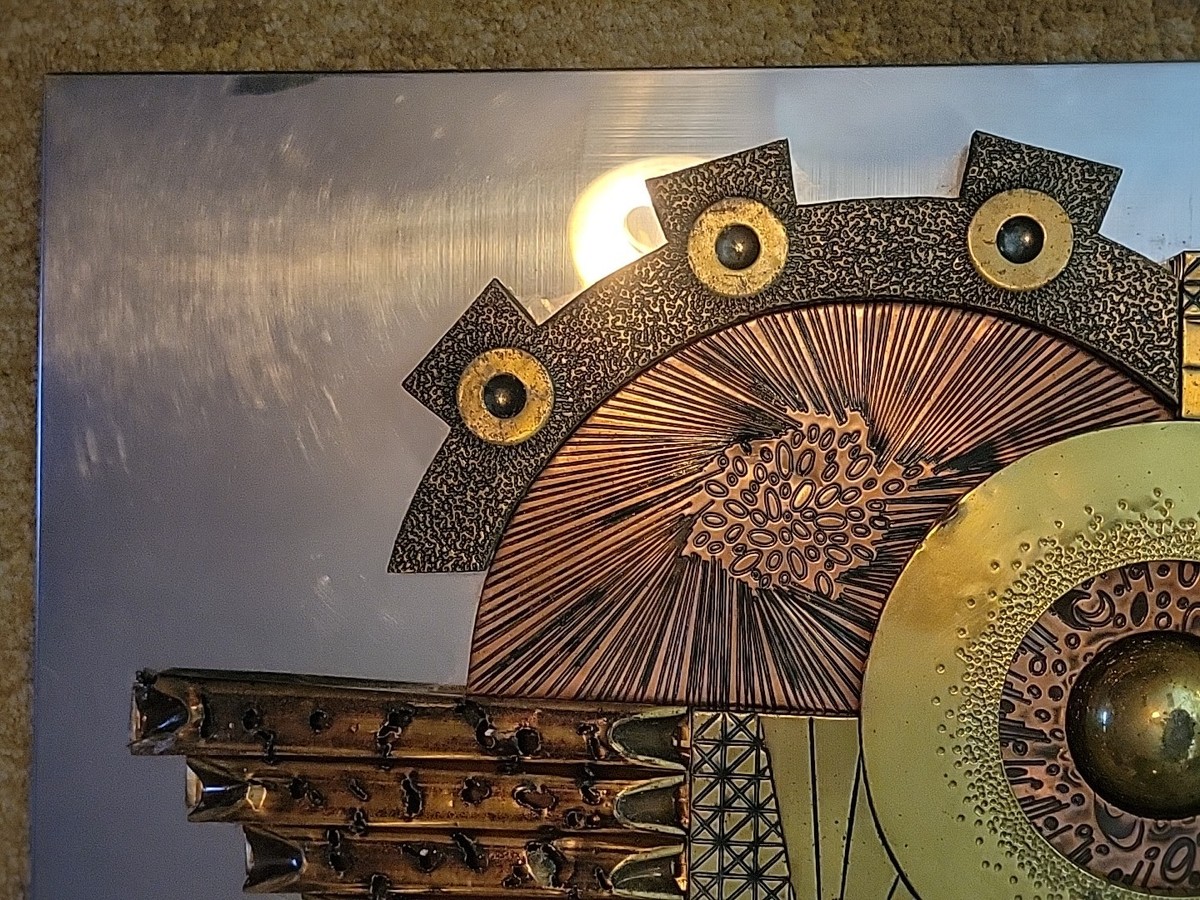 Brutalist Metal Wall Art Sculpture by Stephen Chun circa 1970 35.5