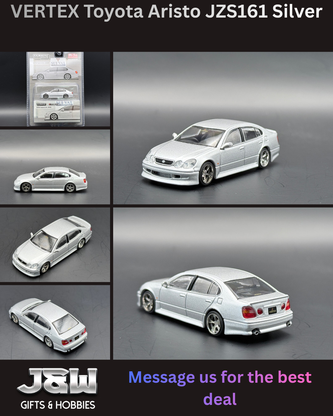 Tarmac Works VERTEX Toyota Aristo JZS161 Silver (Lexus GS Body) Global64 1/64