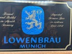 Vintage Blue Foil Glass Lowenbrau Munich German Beer Sign Man Cave — photo 3