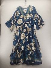Sofia Vergara Dress L 12-14 Hawaiian Floral Empire Waist VNeck Cruise Beach 