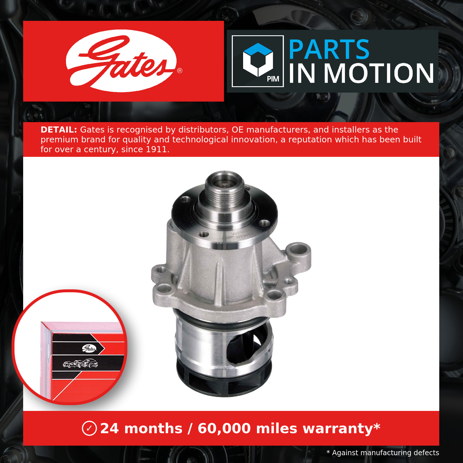 Water Pump fits BMW 316 E36, E46 1.6 93 to 05 Coolant Gates 11511721872 Quality