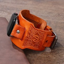 Wide Leather Cuff Band Compatible with Apple Watch 38 40 41 42 44 45 49mm