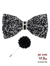 Rhinestone Bow Ties for Men Adjustable Sequin Diamond Pre-tied Black Silver