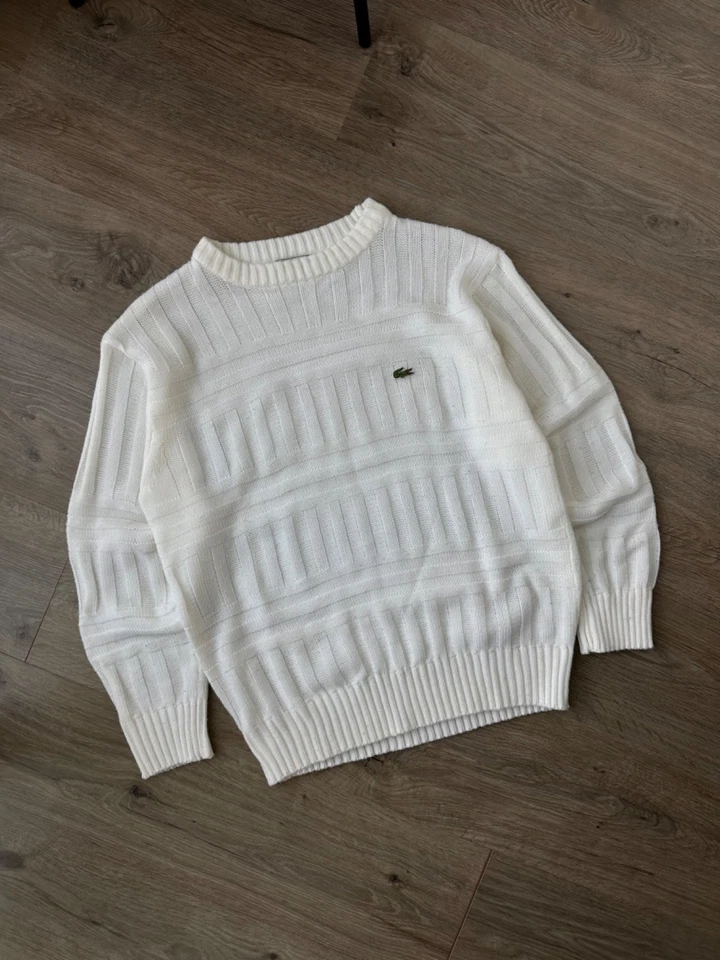 VTG Lacoste White Ribbed Knit Sweater - Image 3 of 4