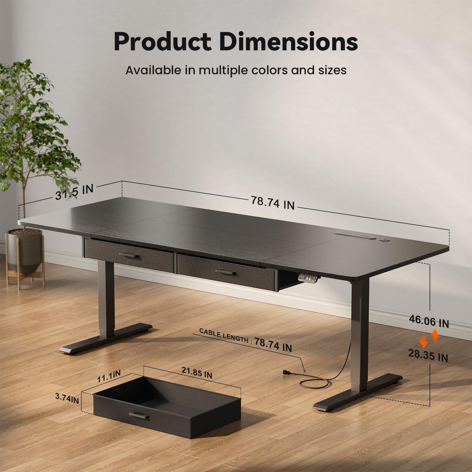 Electric Standing Desk with Drawers , Stand Up Desk with Outlet, Adjustable Desk alternate view 2
