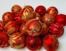 Set 20 Ornamenti Natalizi Lusso Oro Rosso - Palline di Vetro Fatte a Mano