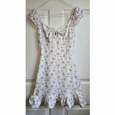 Windsor Floral Fit & Flare Mini Dress White/Purple Square Neck Puff Sleeve S