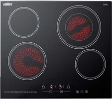 Summit Appliance CR4B23T5B 24” Wide 230V 4-Burner Radiant Cooktop Black Smooth
