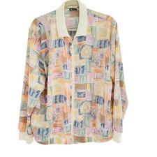 vtg TEDDI womens retro floral pastel 80s 90s grandma zip up jacket lightweight