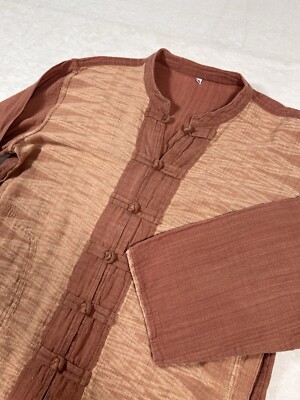 Womens Tan Brown Thai Chi Top Xlarge Martial Arts Soft Boho Peasant Handwoven