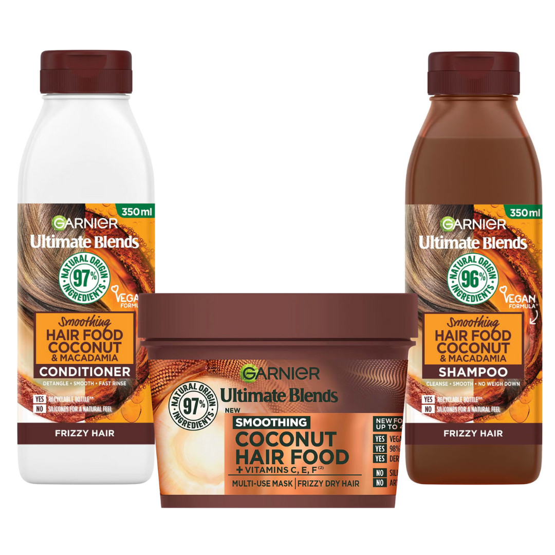 Juego de máscara y acondicionador de champú Garnier Coconut & Macademia para cabello encrespado | 350 ml