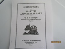 Pre 1916 Root & VanDerVoort  Triumph Line Hit & Miss Engine Instruction Manual