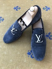 Louis Vuitton Auteuil Grey Suede Logo Shoes Loafer Slipper Mens UK 7.5 US 8.5