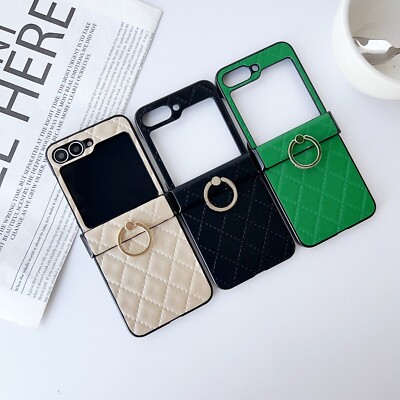 For Samsung Galaxy Z Flip 6 5 4 3 Lozenge Pattern Phone Case With Ring Holder