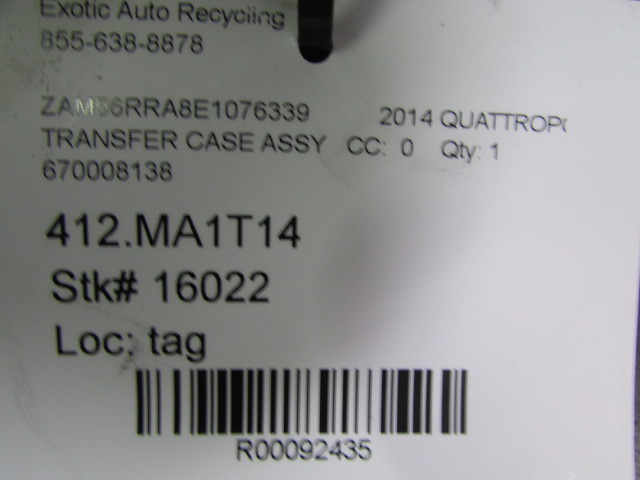 Maserati Quattroporte, Transfer Case Assembly, Used, P/N 670008138