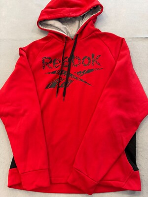Reebok Sweatshirt Mens Large Red Fleece Chest Logo Training Activewear Hoodie