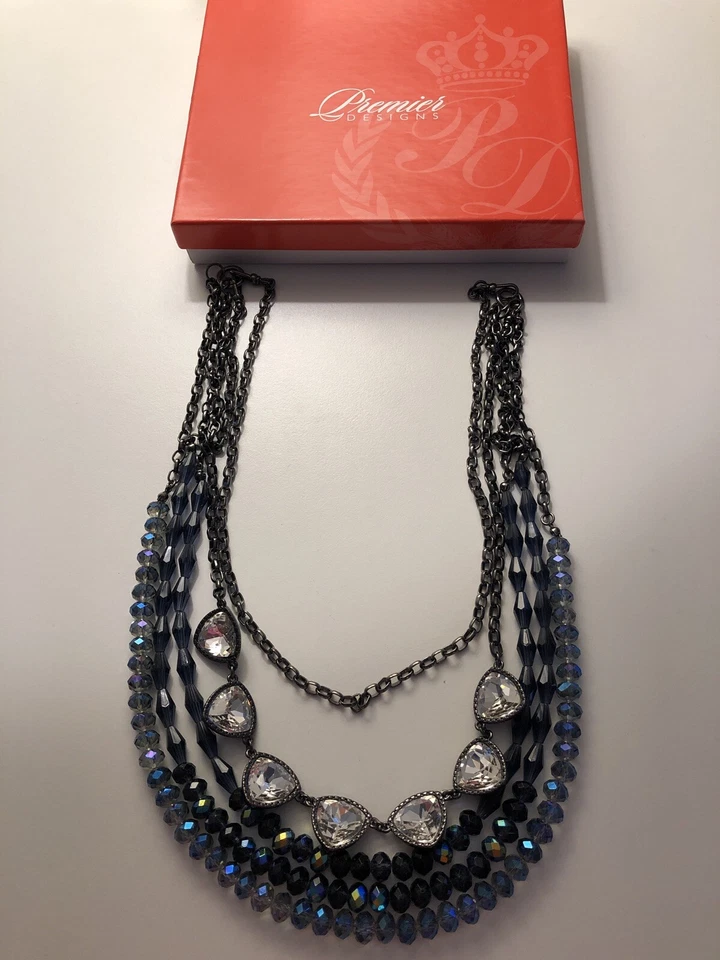 Premier Designs Jewelry MONTANA Necklace Layered Hematite Crystal Glass Beads