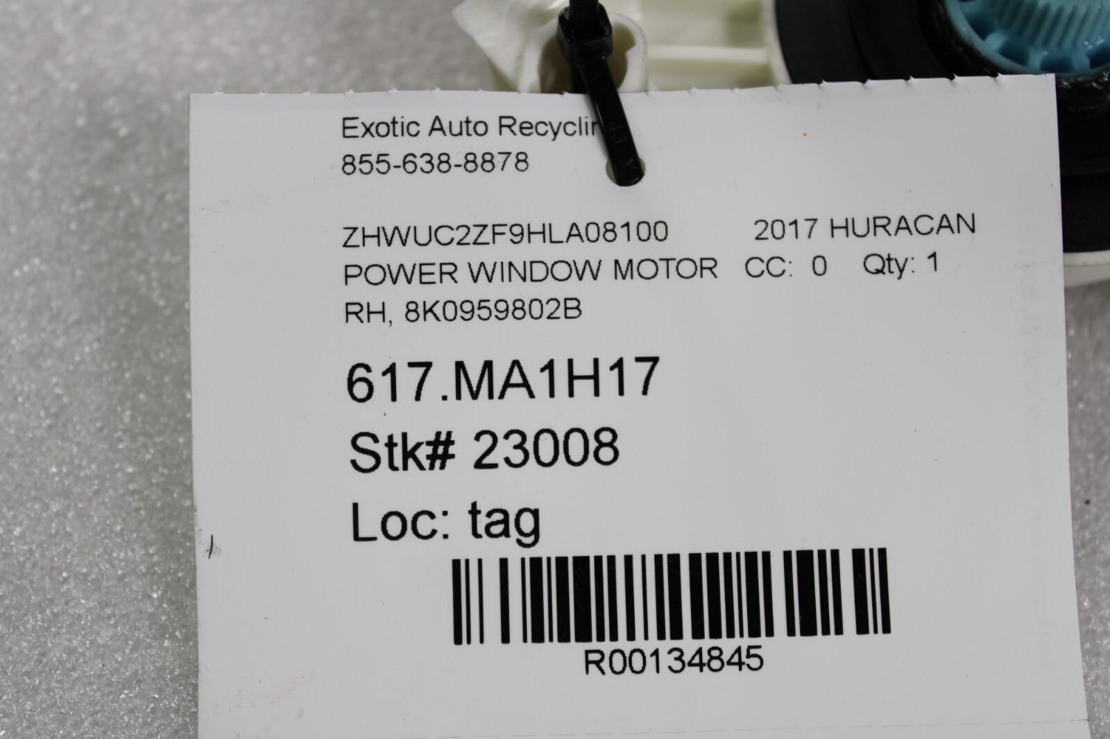 Lamborghini Huracan, LP580, LP610, RH, Power Window Motor, Used, P/N 8K0959802B