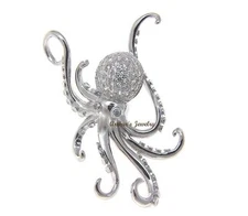 RHODIUM PLATED SOLID 925 STERLING SILVER HAWAIIAN OCTOPUS SLIDE PENDANT CZ 29MM