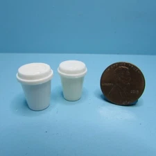 Dollhouse Miniature White Take Out Beverage Cup with Lid Set of 2 G7362