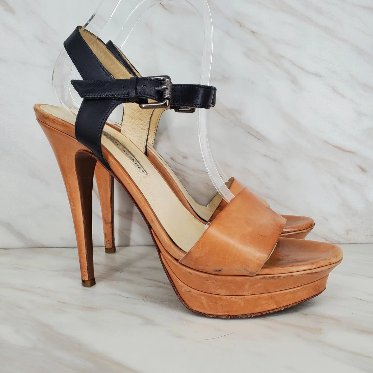 VERA WANG LAVENDER Nina Natural Black Platform Heels Size 8