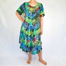 Green Tie Dye Dress Half Sleeve Festival Loose Plus Size Rainbow Boho Beach