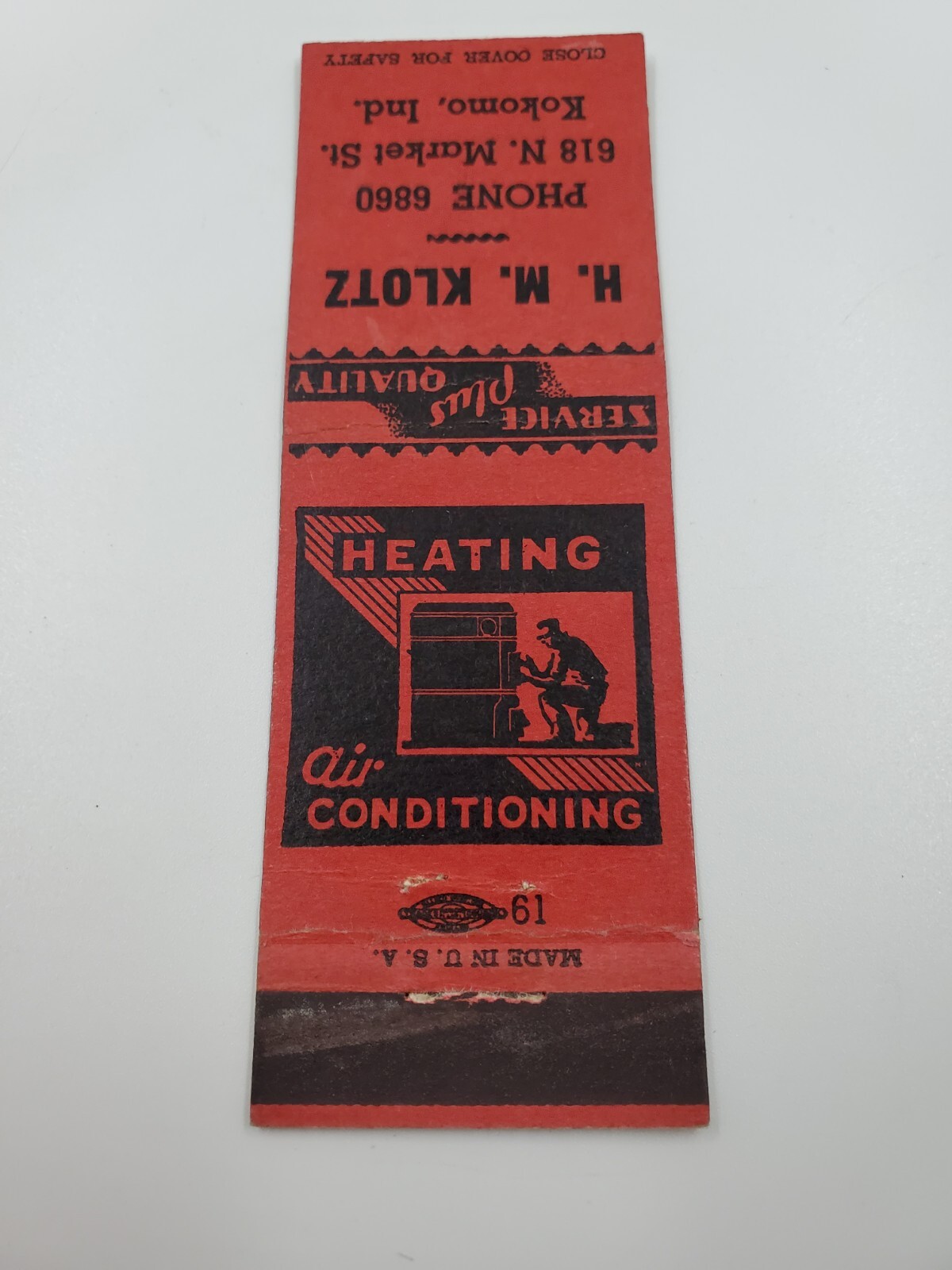 MH. M. Klotz Heating and Air Kokomo Indiana Matchbook Cover eBay