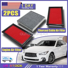 For 2014-2019 INFINITI Q50 New Charcoal Cabin Air Filter + Engine Air Filter
