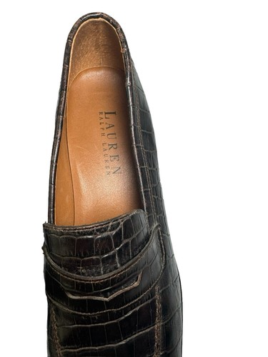 Lauren Ralph Lauren Women's Penny Loafers Sz 6b- Brown Croc Print- Block Heel- - Picture 10 of 17