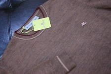 New Unisex ETRO Milano Lana Wool Knit Crew Neck Pullover Brown Sweater XXL size