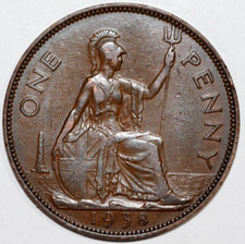 Great Britain 1938 Penny Britania seated, King George VI-   Foreign Coin  30mm