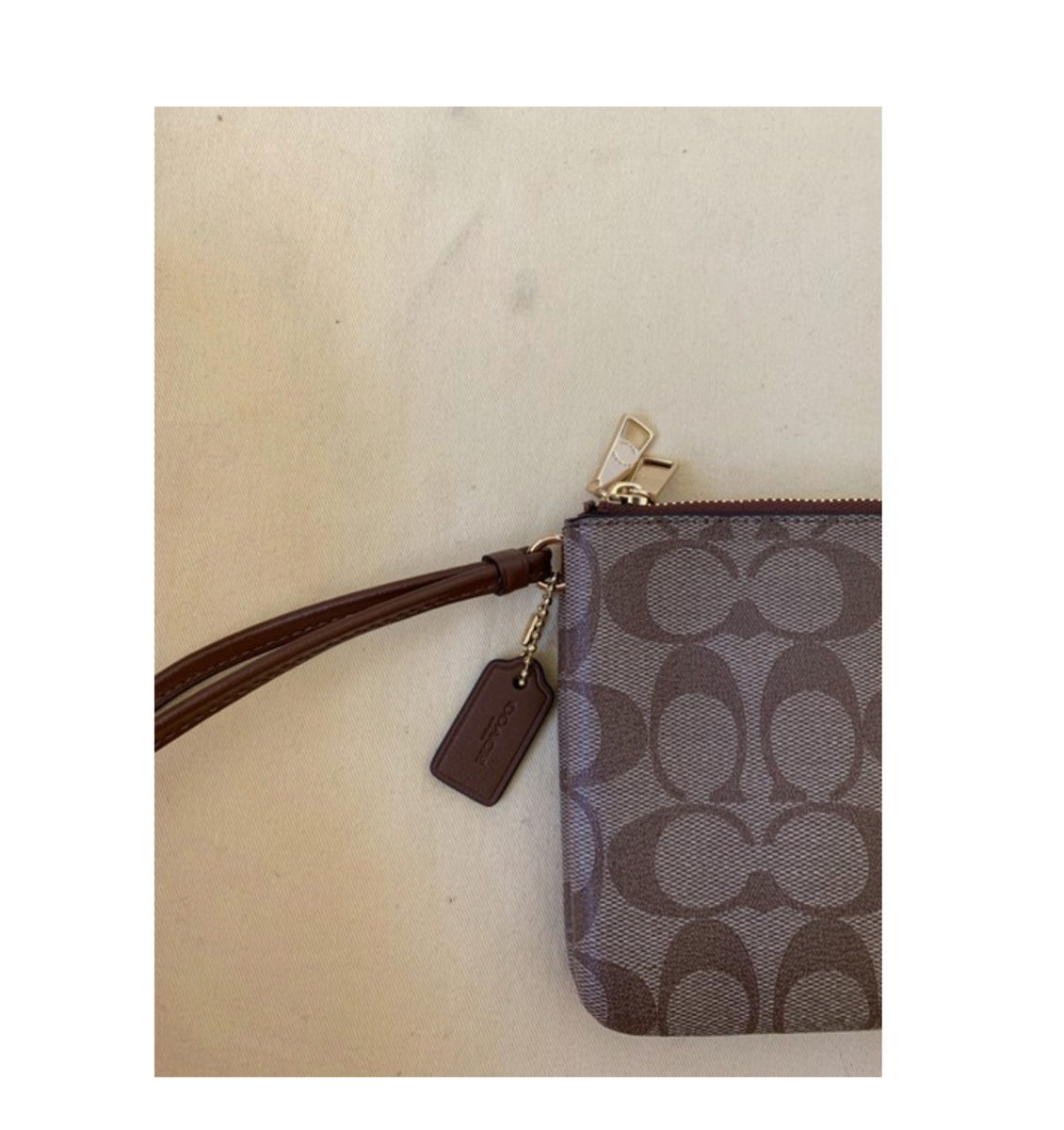 New Coach Double Zip Wallet Signature F16109 Khaki/Saddle Wristlet