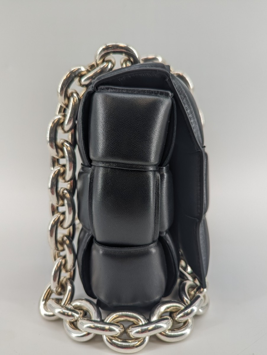 Authentic Bottega Veneta Chain Cassette Padded Black Leather