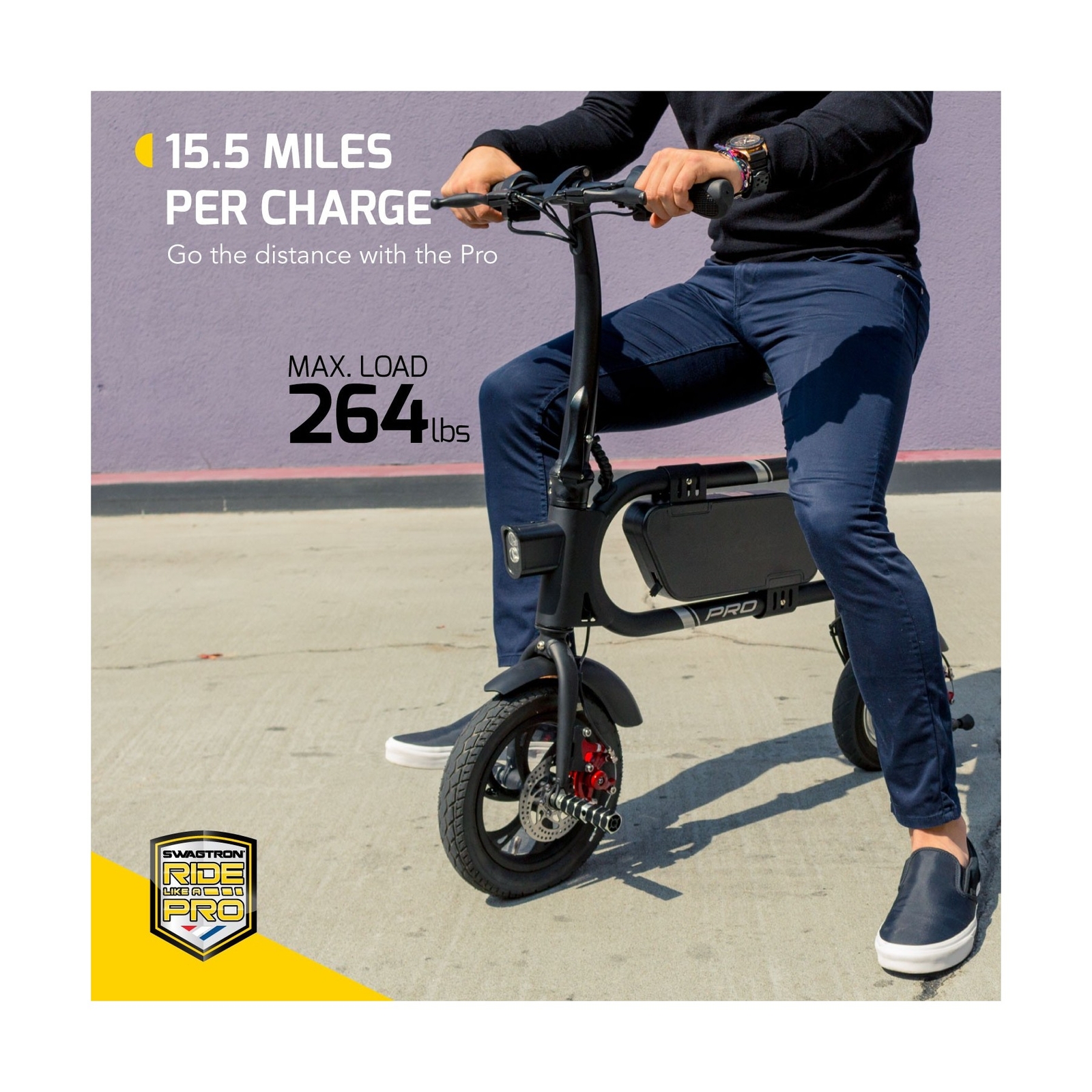 Swagtron Swag cycle Pro PedalFree Electric Scooter Rider Black