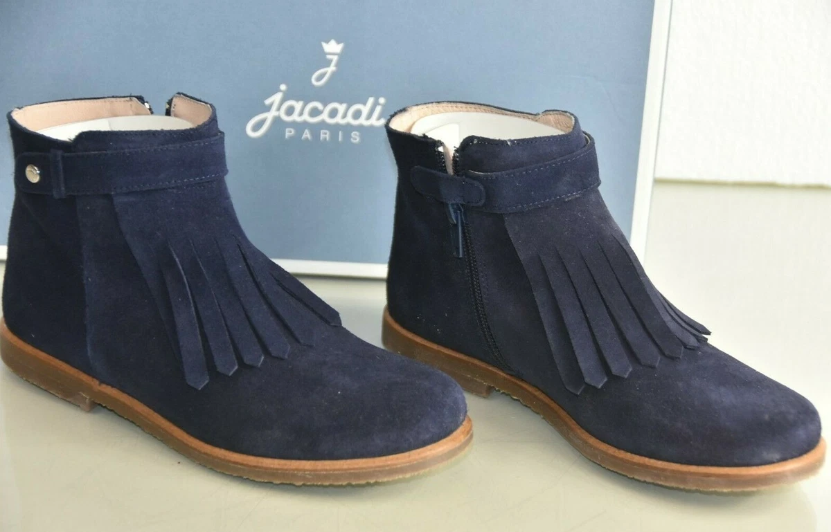 195 NEW Jacadi LOLA Fringe Suede Navy Blue Boots Girls Shoes