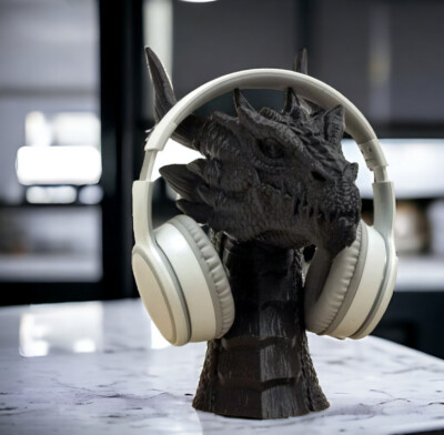 Dragon Headphone Stand | Skyrim Headset Display l Fantasy DnD Skull Headset Bust