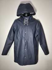 Stutterheim Stockholm Blue Navy Waterproof Rain Hooded Rubber Coat Jacket Small