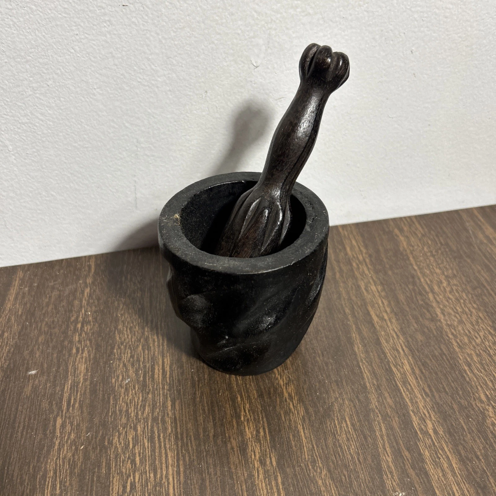 Wooden Carved Mortar and Pestle Black Wood - Made In Spain Gothic